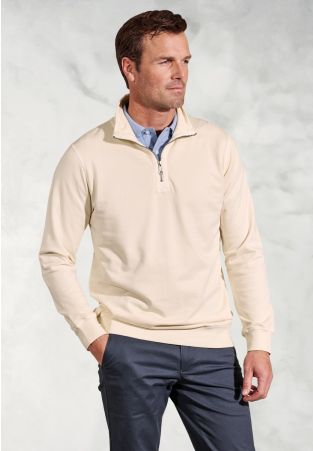 Brolin Ecru Garment Dyed Zip Neck Sweatshirt