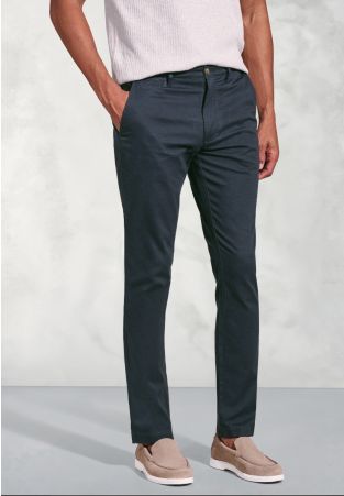 Tailored Fit Brosnan Navy Textured Cotton Stretch Chinos