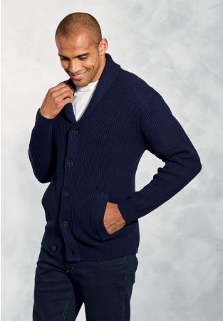 Bryan Navy Lambswool Shawl Collar Cardigan