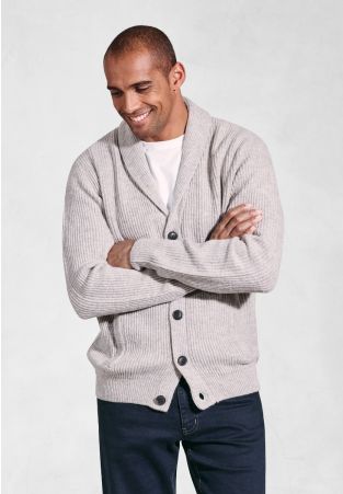 Bryan Silver Grey Lambswool Shawl Collar Cardigan