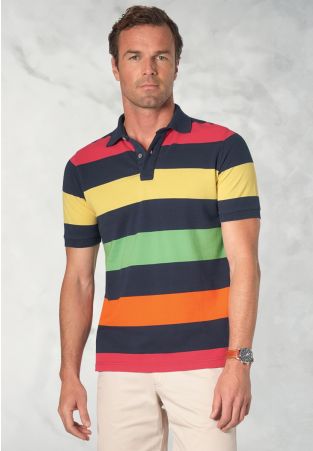 Cardus Pure Cotton Navy Hoop Pique Polo Shirt