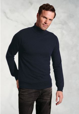 Navy Cashmere Roll Neck Jumper