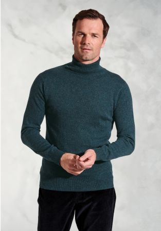 Petrol Cashmere Roll Neck Jumper