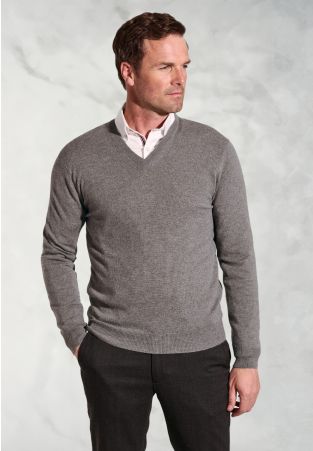 Taupe Cashmere V-Neck Jumper