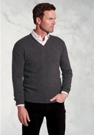 Charcoal Cashmere V-Neck Jumper