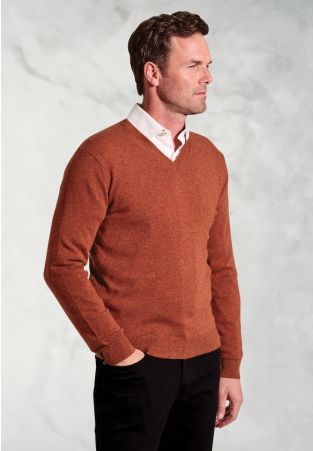 Burnt Orange Cashmere V-Neck Jumper