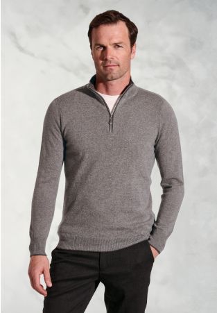 Taupe Cashmere Zip Neck Jumper