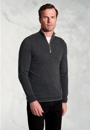 Charcoal Cashmere Zip Neck Jumper