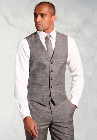 Tailored Fit Coltrane Chestnut Brown POW Check Pure New Wool Suit Waistcoat