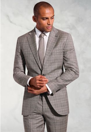 Tailored Fit Coltrane Chestnut Brown POW Check British Pure New Wool Suit - Vest Optional