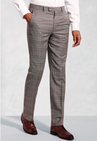 Tailored Fit Coltrane Chestnut Brown POW Check British Pure New Wool Suit Pants