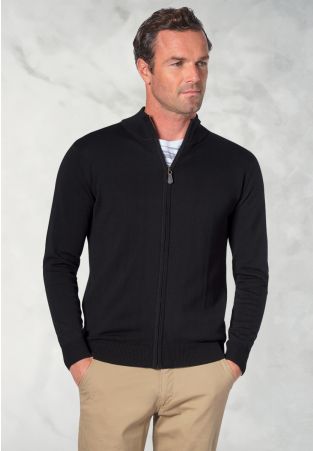 Columbus Black Zip Through Cardigan