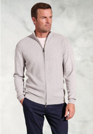 Connery Grey Ripple Stitch Zip Through Cardigan