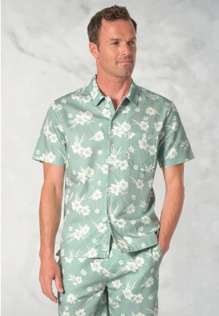Connors Seagrass Cotton Linen Floral Shirt