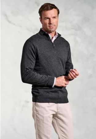 Copenhagen Charcoal Cotton Merino Zip Neck Jumper