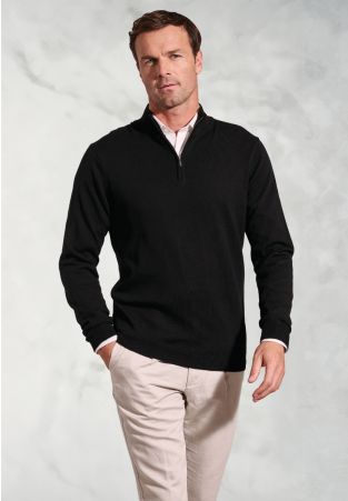 Copenhagen Black Cotton Merino Zip Neck Jumper