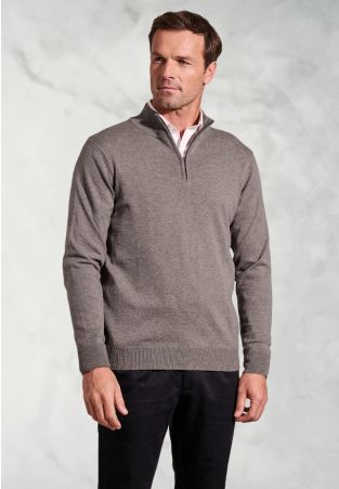 Copenhagen Taupe Cotton Merino Zip Neck Jumper