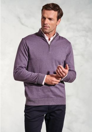 Copenhagen Lavender Cotton Merino Zip Neck Jumper