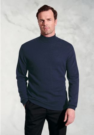 Cornwall Navy Cotton Merino Roll Neck Jumper