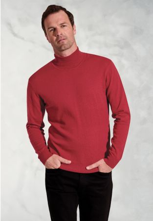 Cornwall Claret Cotton Merino Roll Neck Jumper