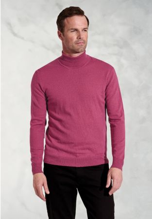 Cornwall Raspberry Cotton Merino Roll Neck Jumper