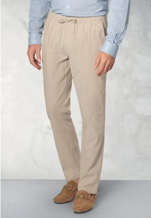 Regular Fit Cowdrey Stone Linen Cotton Stretch Drawcord Pants