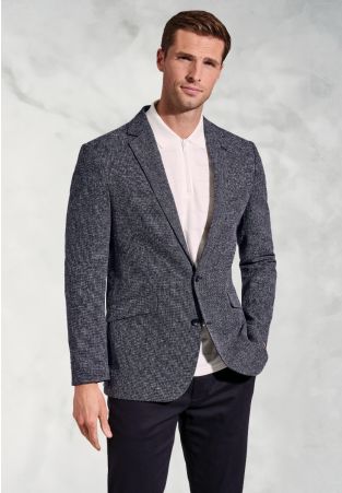 Tailored Fit Dafoe Navy Textured Cotton Linen Jacket