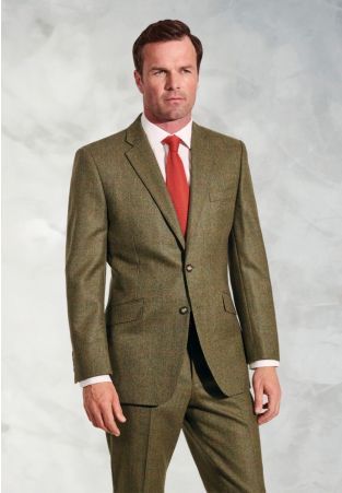 Regular Fit Dalton Olive Check Wool Suit Jacket