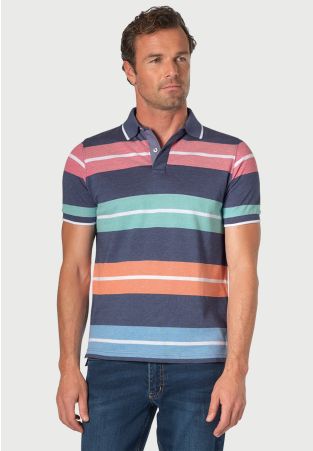 Devizes Indigo Hoop Soft Handle Pique Polo Shirt
