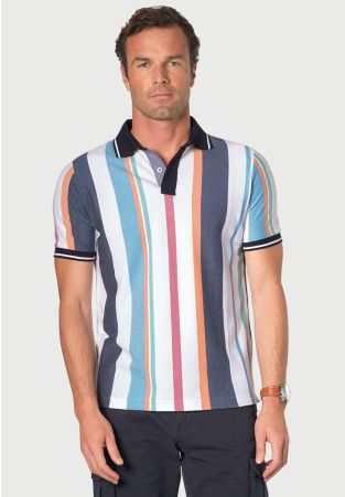 Devizes Indigo Vertical Stripe Soft Handle Pique Polo Shirt