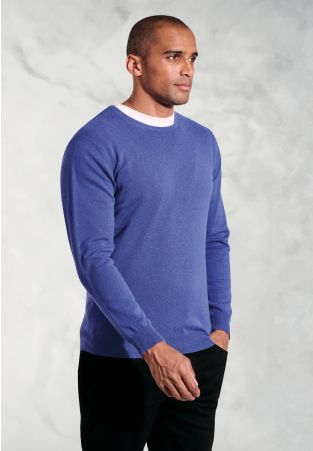 Devon Electric Blue Cotton Merino Crew Neck Jumper