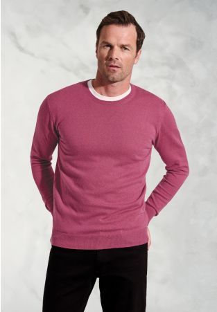 Devon Raspberry Cotton Merino Crew Neck Jumper