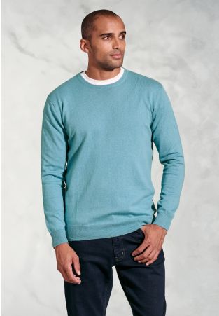 Devon Aqua Cotton Merino Crew Neck Jumper