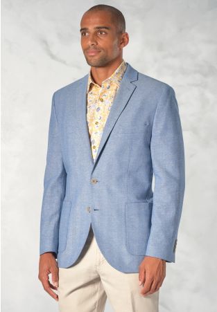 Tailored Fit Doherty Sky Blue Cotton Linen Herringbone Jacket