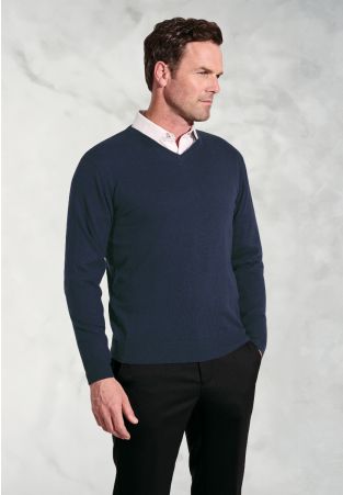 Dorset Navy Cotton Merino V-Neck Jumper