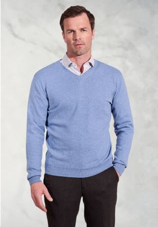 Dorset Sky Blue Cotton Merino V-Neck Jumper