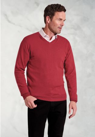 Dorset Claret Cotton Merino V-Neck Jumper