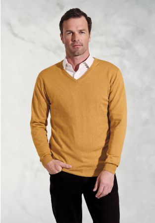 Dorset Mustard Cotton Merino V-Neck Jumper
