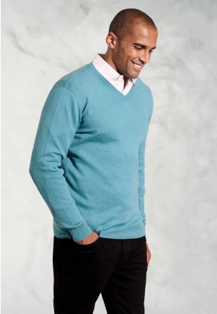 Dorset Aqua Cotton Merino V-Neck Jumper