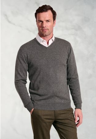 Dorset Charcoal Cotton Merino V-Neck Jumper