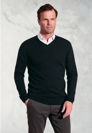 Dorset Black Cotton Merino V-Neck Jumper