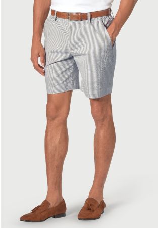 Tailored Fit Drewett Blue Stripe Seersucker Cotton Stretch Shorts