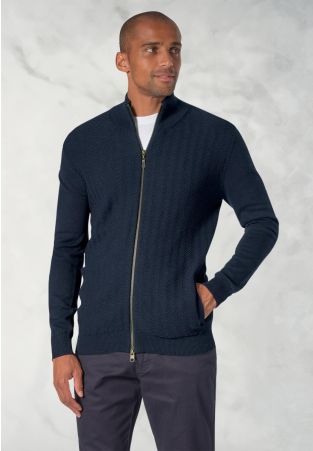 Evans Navy Cotton Blend Zig Zig Stitch Cardigan