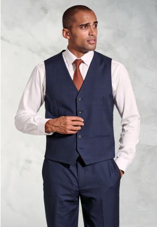 Tailored Fit Felton Navy Overcheck Suit Waistcoat