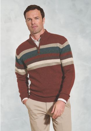 Fielding Rust Hoop Lambswool Zip Neck Jumper