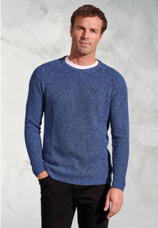 Ford Blue Melange Waffle Stitch Crew Neck Jumper
