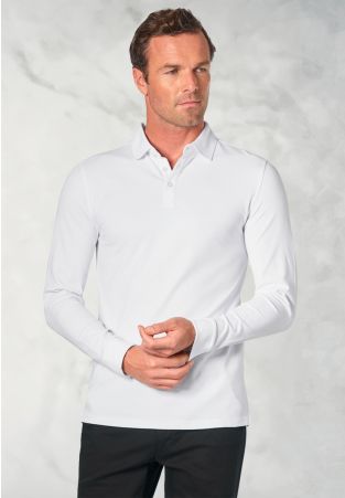 Frederick Cotton Stretch White Long Sleeve Polo Shirt