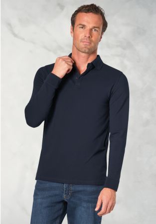 Frederick Cotton Stretch Navy Long Sleeve Polo Shirt