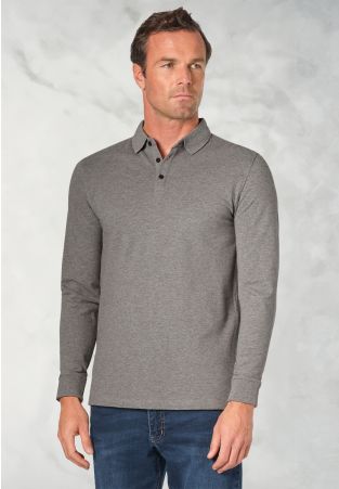 Frederick Cotton Stretch Grey Marl Long Sleeve Polo Shirt