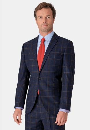 Tailored Fit Frost Dark Blue Check Wool Suit